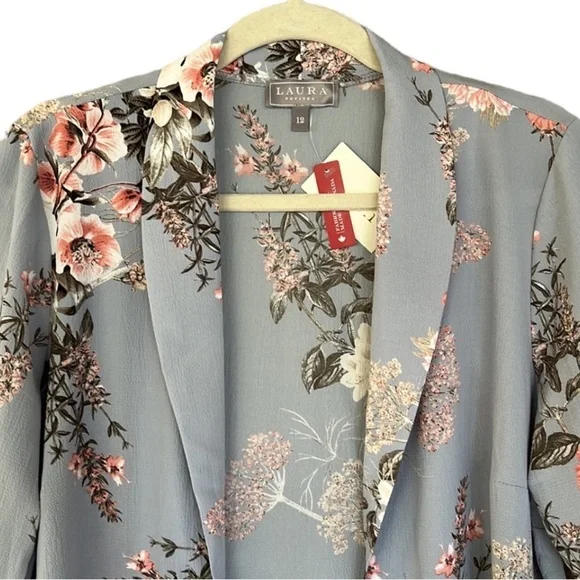 Laura Petites Floral Open Front Kimono Jacket 3/4 Tie Sleeves NWT - Picture 2 of 9
